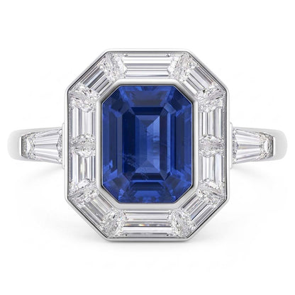 Halo Emerald Ceylon Sapphire Ring 3.50 Carats Natural Earth Mined Diamond Ladies Jewelry
