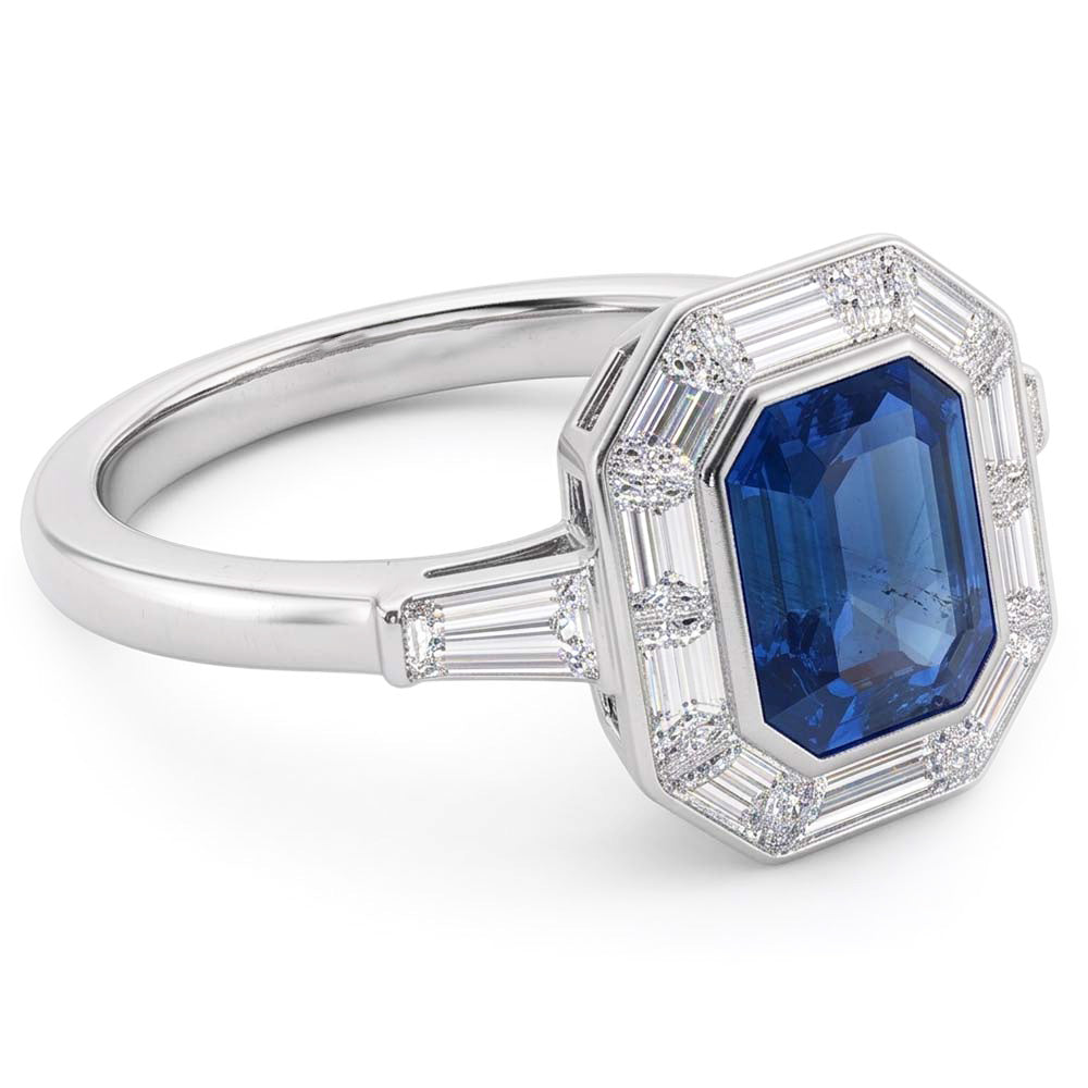 Halo Emerald Ceylon Sapphire Ring 3.50 Carats Natural Earth Mined Diamond Ladies Jewelry