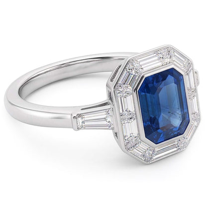 Halo Emerald Ceylon Sapphire Ring 3.50 Carats Natural Earth Mined Diamond Ladies Jewelry