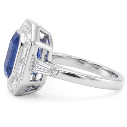 Halo Emerald Ceylon Sapphire Ring 3.50 Carats Natural Earth Mined Diamond Ladies Jewelry