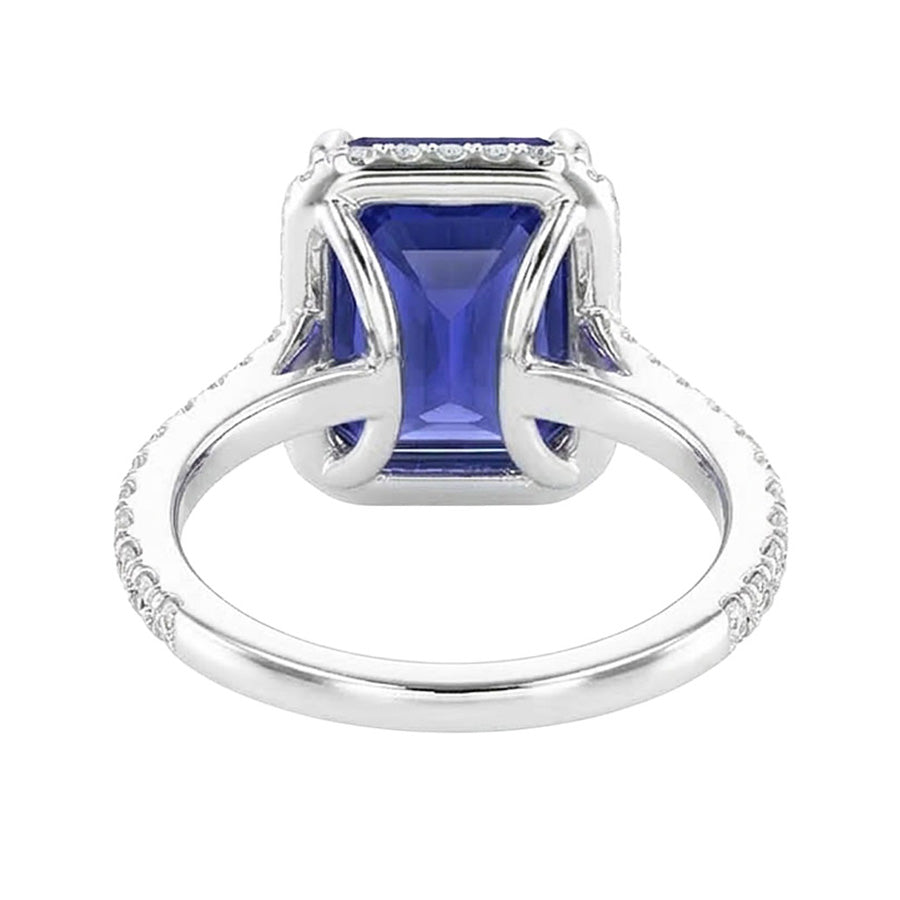 Halo Emerald Ceylon Sapphire Ring Prong Set Natural Earth Mined Diamonds 4.50 Carats