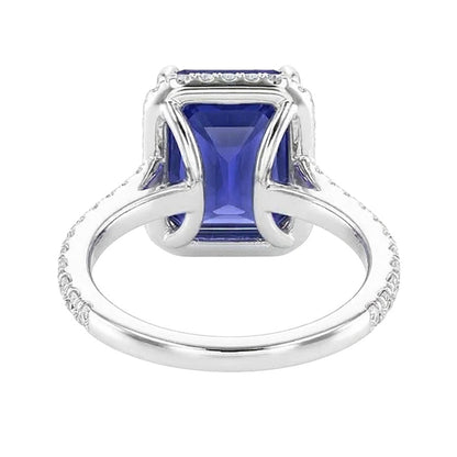 Halo Emerald Ceylon Sapphire Ring Prong Set Natural Earth Mined Diamonds 4.50 Carats