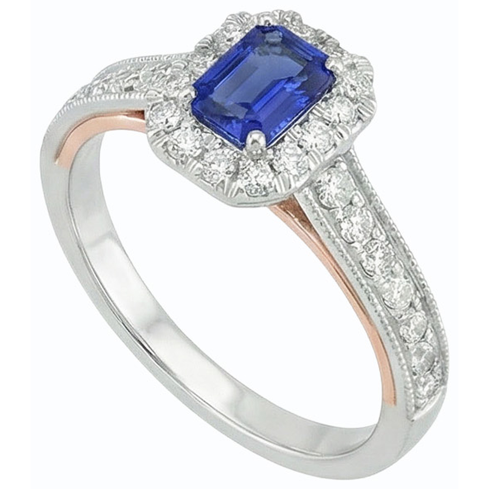 Halo Emerald Ceylon Sapphire Ring & Round Natural Earth Mined Diamond Accents 3.50 Carats