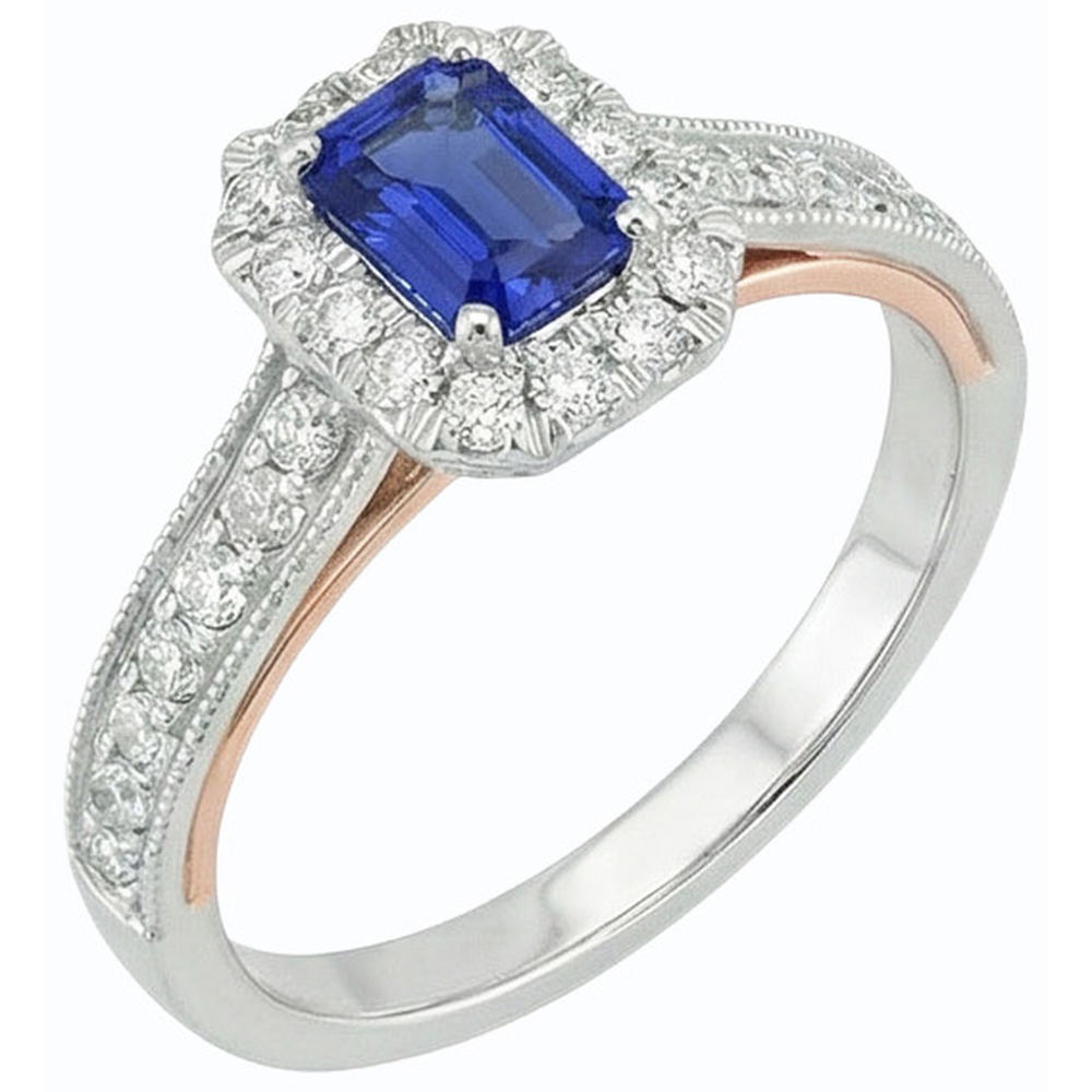 Halo Emerald Ceylon Sapphire Ring & Round Natural Earth Mined Diamond Accents 3.50 Carats