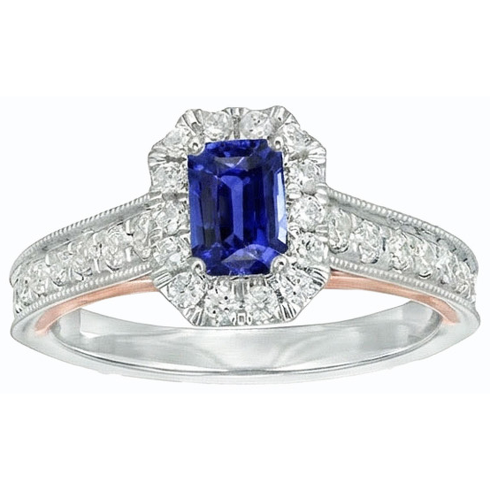 Halo Emerald Ceylon Sapphire Ring & Round Natural Earth Mined Diamond Accents 3.50 Carats