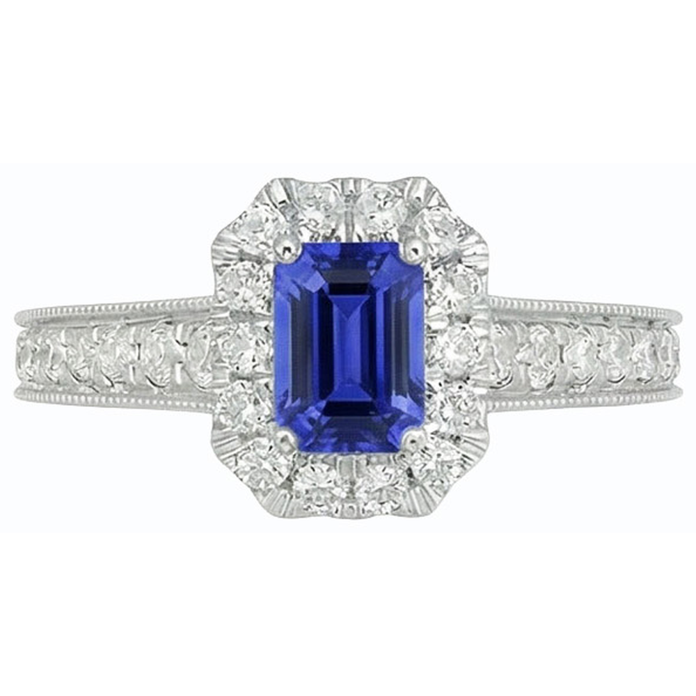 Halo Emerald Ceylon Sapphire Ring & Round Natural Earth Mined Diamond Accents 3.50 Carats