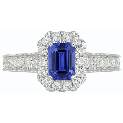 Halo Emerald Ceylon Sapphire Ring & Round Natural Earth Mined Diamond Accents 3.50 Carats