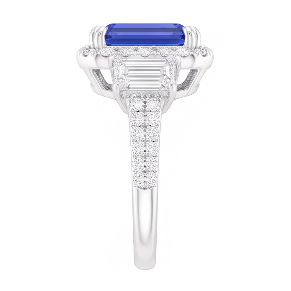 Halo Emerald Natural Earth Mined Diamond & Ceylon Sapphire Ring 3.50 Carats With Accents