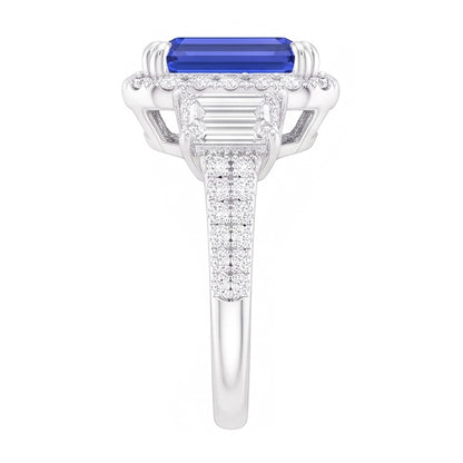 Halo Emerald Natural Earth Mined Diamond & Ceylon Sapphire Ring 3.50 Carats With Accents