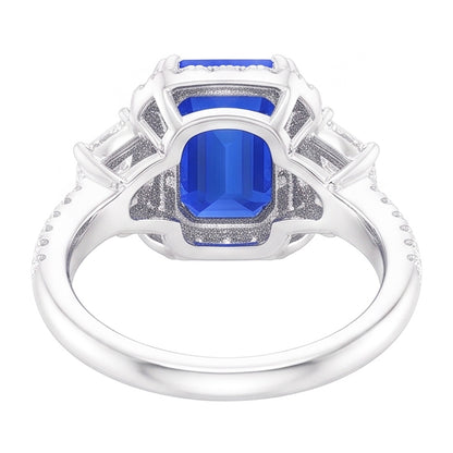 Halo Emerald Natural Earth Mined Diamond & Ceylon Sapphire Ring 3.50 Carats With Accents