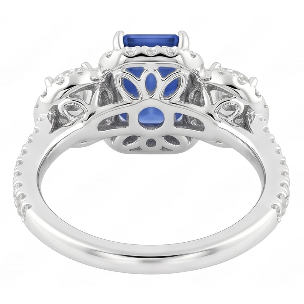 Halo Emerald Sapphire Ring 4.50 Carats Round Natural Earth Mined Diamond Gold Jewelry