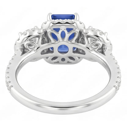 Halo Emerald Sapphire Ring 4.50 Carats Round Natural Earth Mined Diamond Gold Jewelry