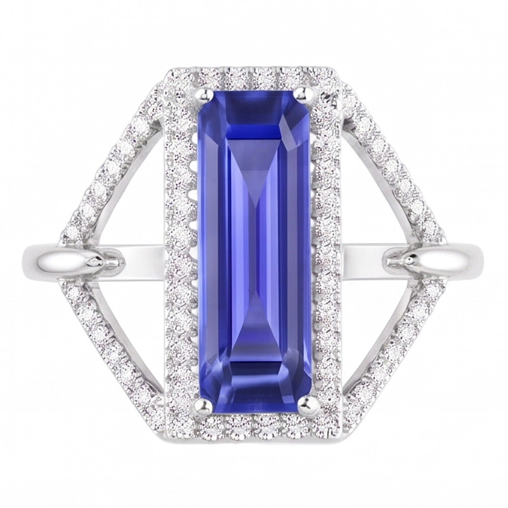 Halo Emerald Sapphire Ring 4.50 Carats Split Shank Natural Earth Mined Diamond Jewelry