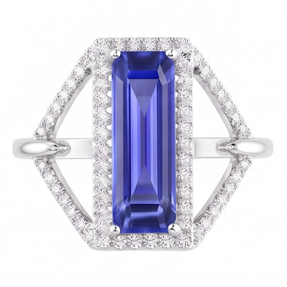 Halo Emerald Sapphire Ring 4.50 Carats Split Shank Natural Earth Mined Diamond Jewelry