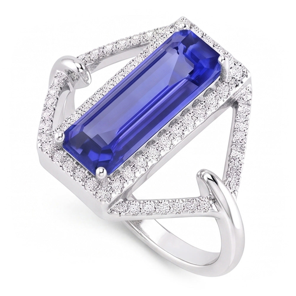 Halo Emerald Sapphire Ring 4.50 Carats Split Shank Natural Earth Mined Diamond Jewelry