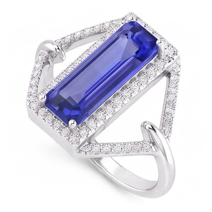 Halo Emerald Sapphire Ring 4.50 Carats Split Shank Natural Earth Mined Diamond Jewelry