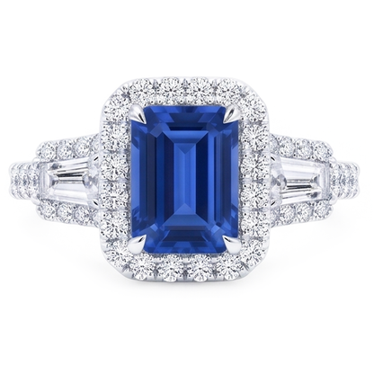 Halo Emerald Wedding Ring Blue Sapphire Baguette Natural Earth Mined Diamonds 3.50 Carats