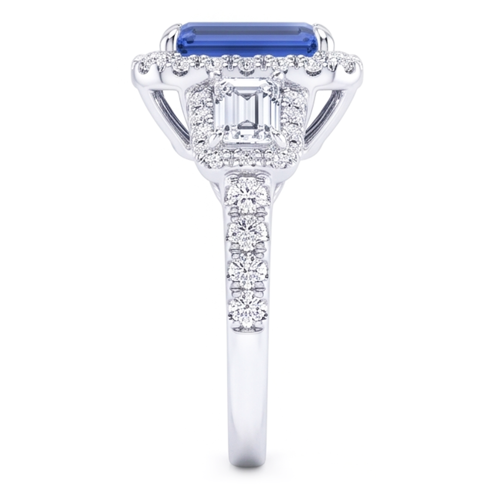 Halo Emerald Wedding Ring Blue Sapphire Baguette Natural Earth Mined Diamonds 3.50 Carats