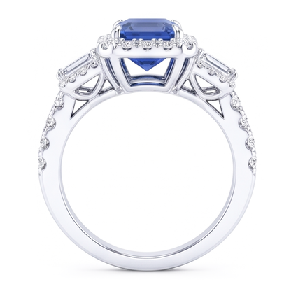 Halo Emerald Wedding Ring Blue Sapphire Baguette Natural Earth Mined Diamonds 3.50 Carats