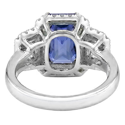 Halo Engagement Blue Sapphire Ring 4.50 Carats Emerald & Round Natural Earth Mined Diamond