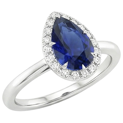 Halo Engagement Natural Earth Mined Diamond Pear Ceylon Sapphire Ring 5 Carats White Gold