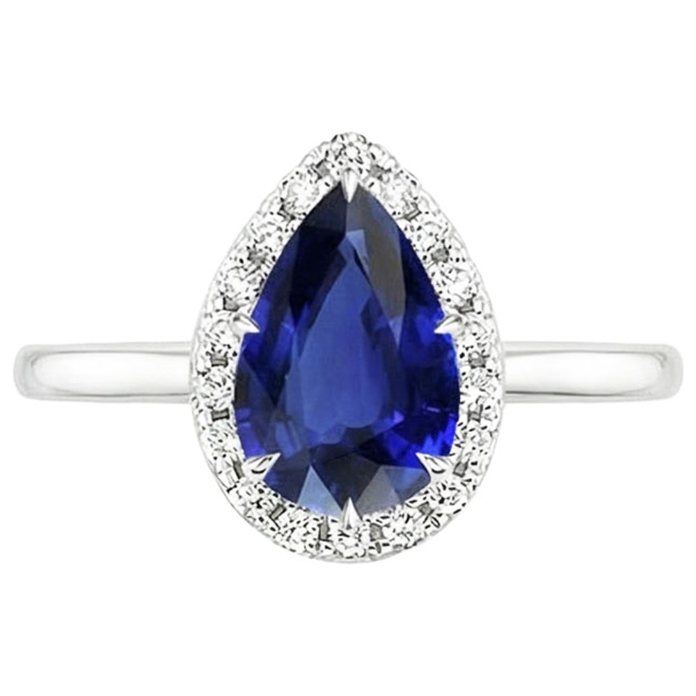 Halo Engagement Natural Earth Mined Diamond Pear Ceylon Sapphire Ring 5 Carats White Gold