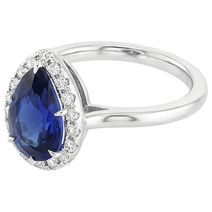 Halo Engagement Natural Earth Mined Diamond Pear Ceylon Sapphire Ring 5 Carats White Gold