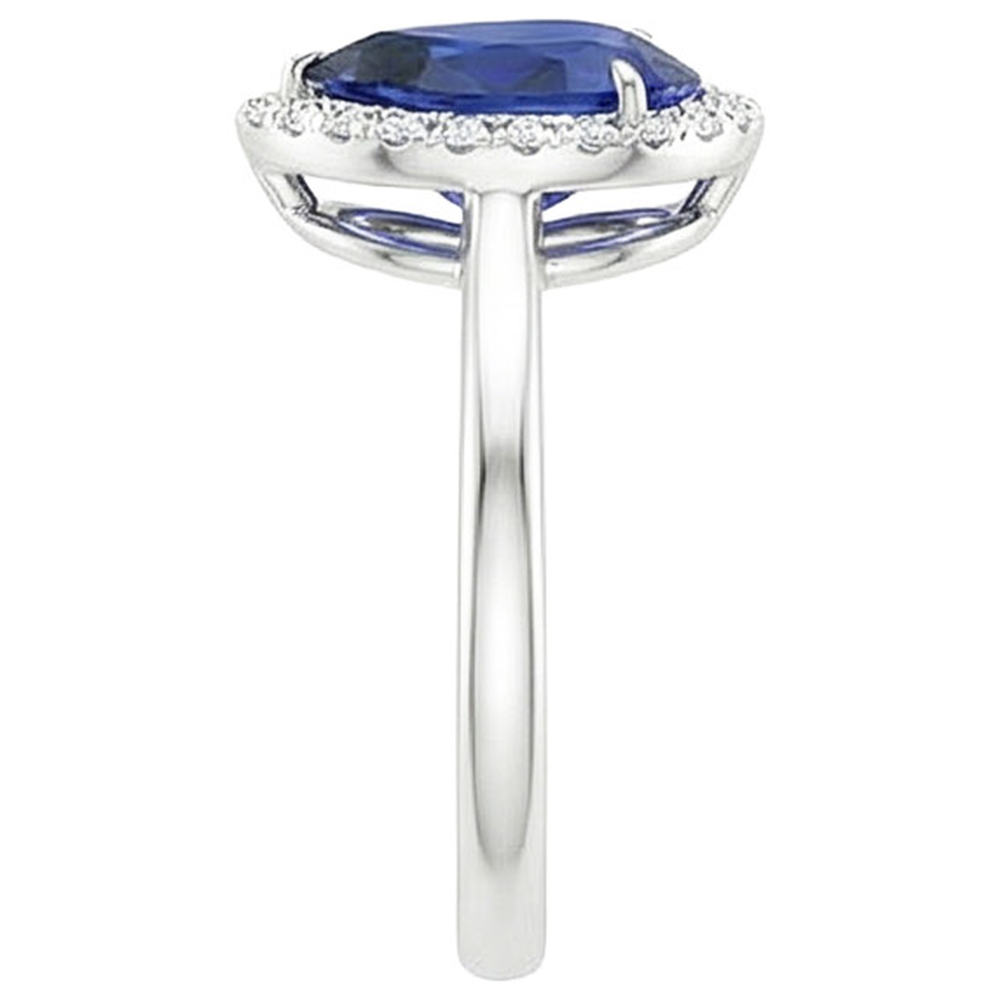 Halo Engagement Natural Earth Mined Diamond Pear Ceylon Sapphire Ring 5 Carats White Gold