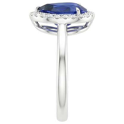 Halo Engagement Natural Earth Mined Diamond Pear Ceylon Sapphire Ring 5 Carats White Gold