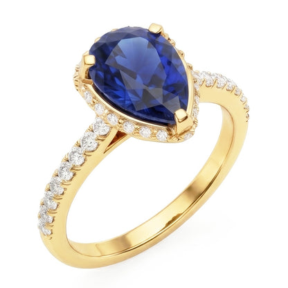 Halo Engagement Ring Deep Blue Sapphire & Pave Set Natural Earth Mined Diamonds 5 Carats