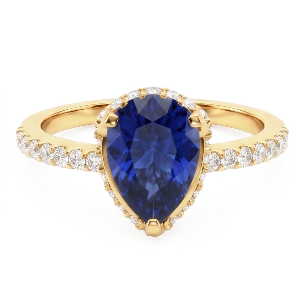 Halo Engagement Ring Deep Blue Sapphire & Pave Set Natural Earth Mined Diamonds 5 Carats