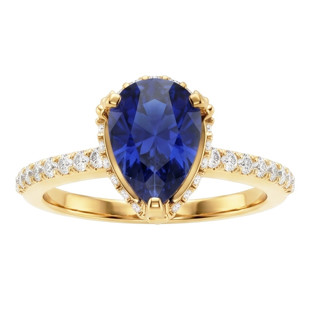 Halo Engagement Ring Deep Blue Sapphire & Pave Set Natural Earth Mined Diamonds 5 Carats