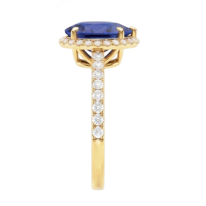 Halo Engagement Ring Deep Blue Sapphire & Pave Set Natural Earth Mined Diamonds 5 Carats