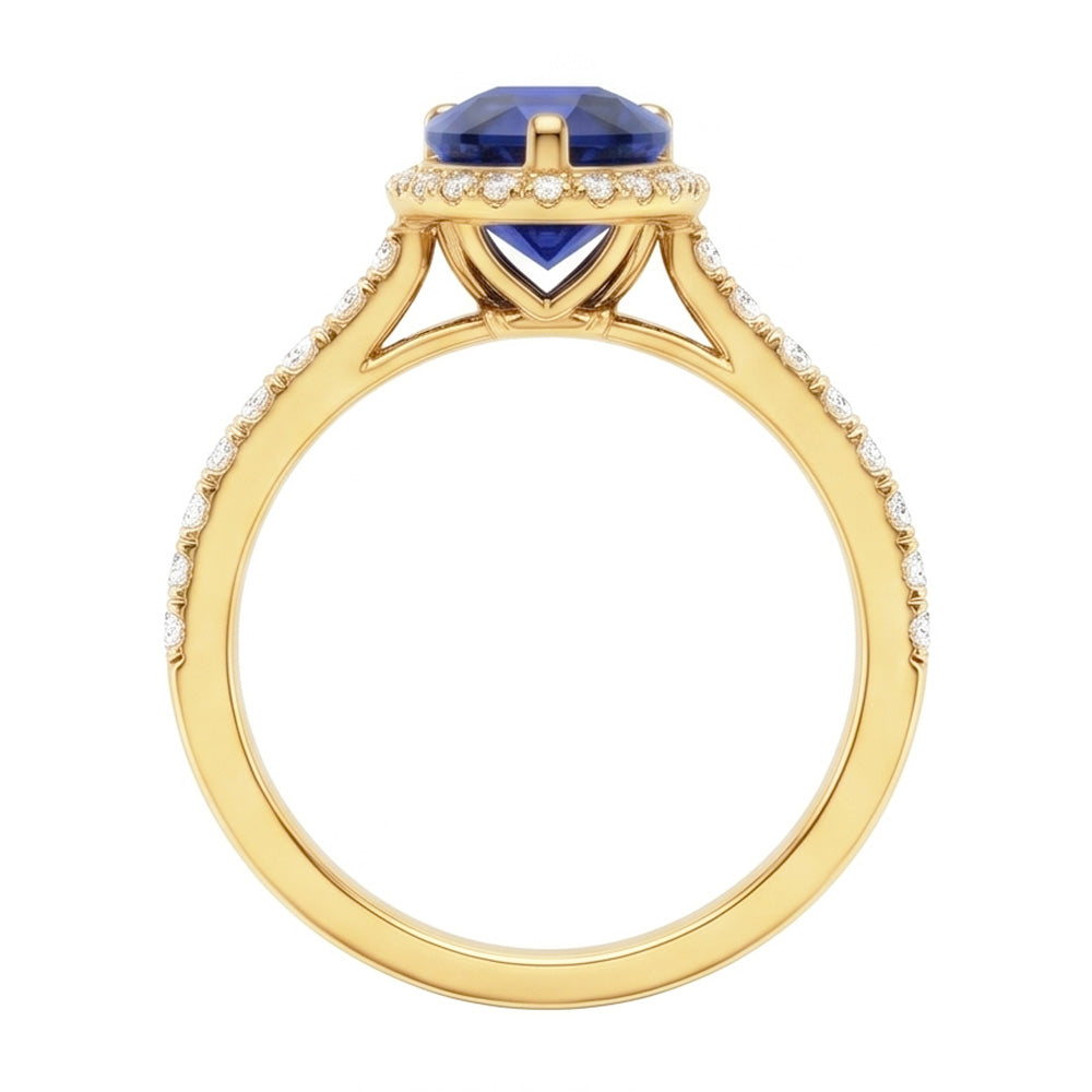 Halo Engagement Ring Deep Blue Sapphire & Pave Set Natural Earth Mined Diamonds 5 Carats