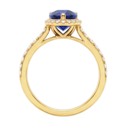 Halo Engagement Ring Deep Blue Sapphire & Pave Set Natural Earth Mined Diamonds 5 Carats