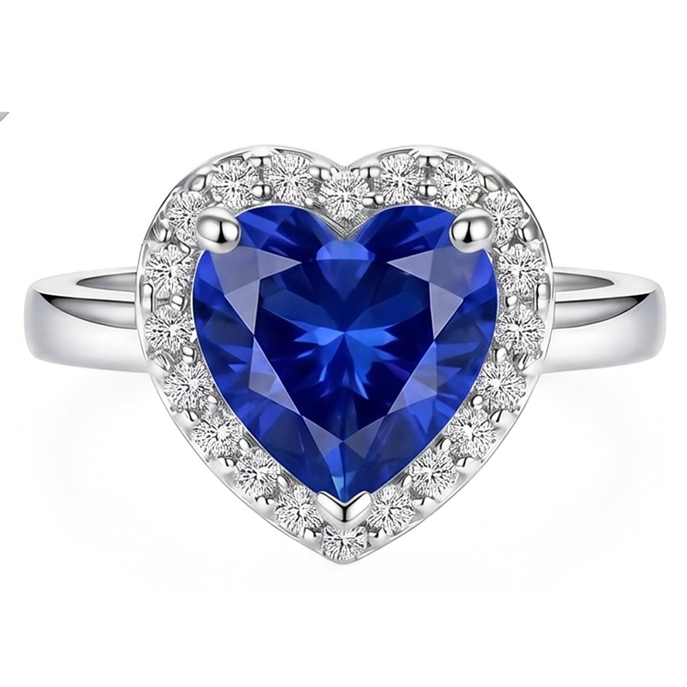 Halo Engagement Ring Heart Sri Lankan Sapphire 4 Carats Gold Natural Earth Mined Diamonds