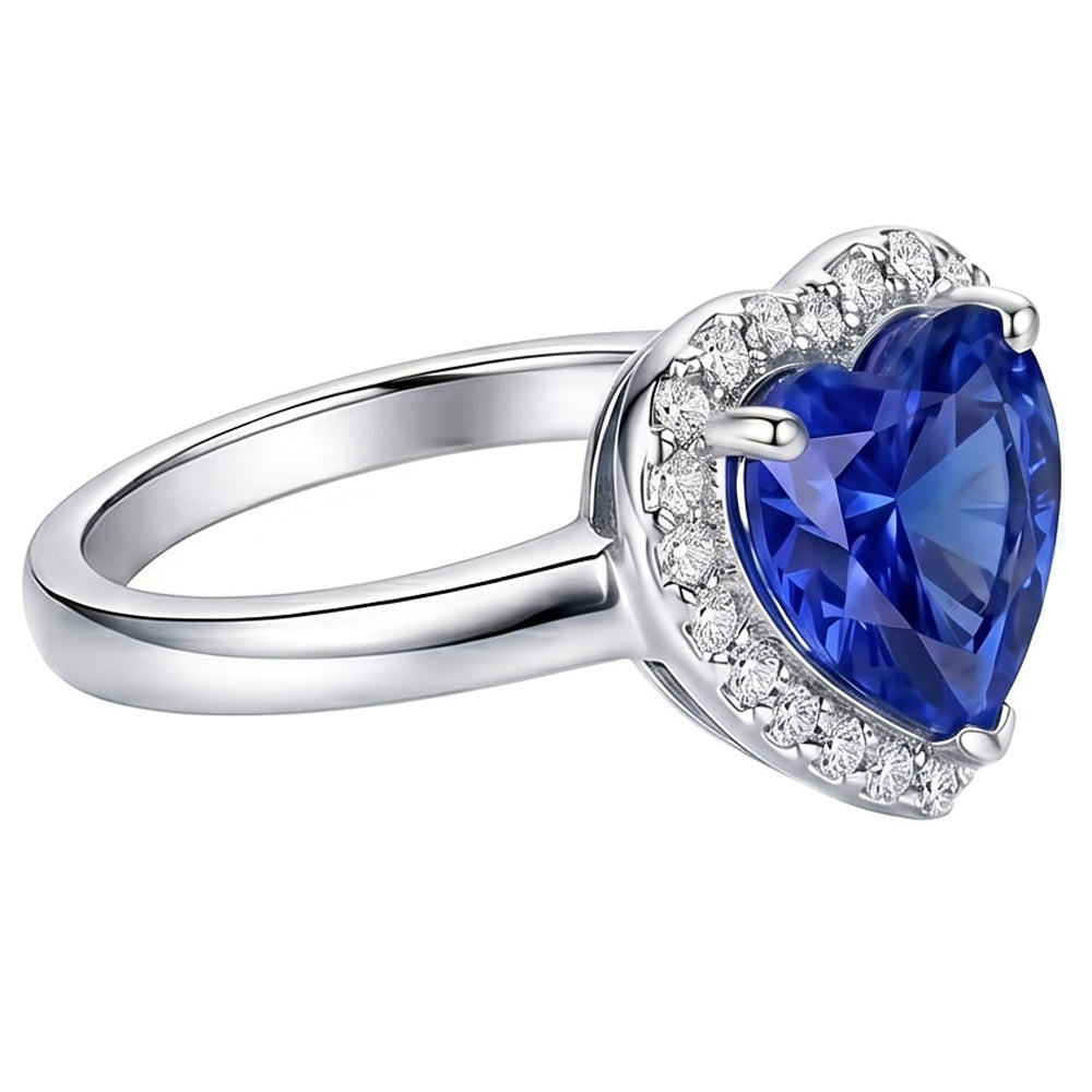 Halo Engagement Ring Heart Sri Lankan Sapphire 4 Carats Gold Natural Earth Mined Diamonds