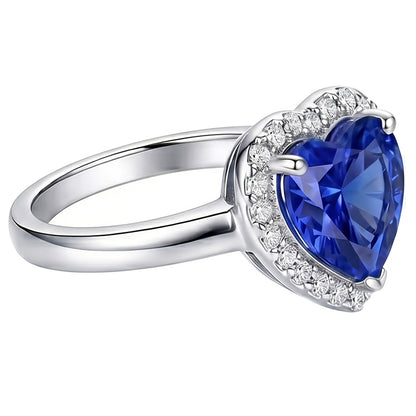 Halo Engagement Ring Heart Sri Lankan Sapphire 4 Carats Gold Natural Earth Mined Diamonds