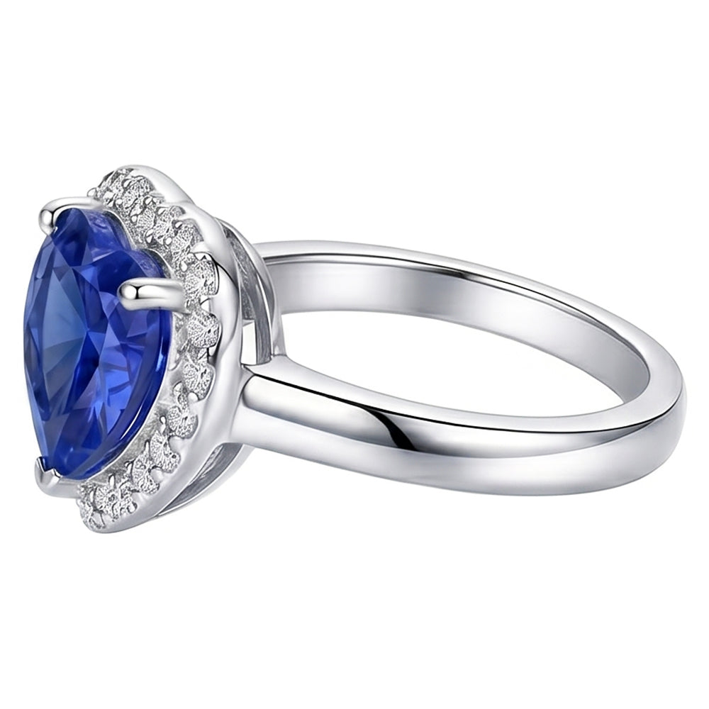 Halo Engagement Ring Heart Sri Lankan Sapphire 4 Carats Gold Natural Earth Mined Diamonds