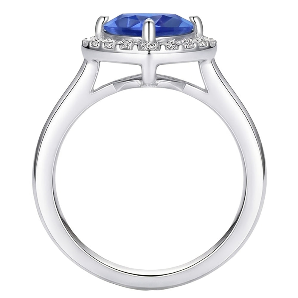 Halo Engagement Ring Heart Sri Lankan Sapphire 4 Carats Gold Natural Earth Mined Diamonds