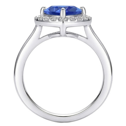 Halo Engagement Ring Heart Sri Lankan Sapphire 4 Carats Gold Natural Earth Mined Diamonds