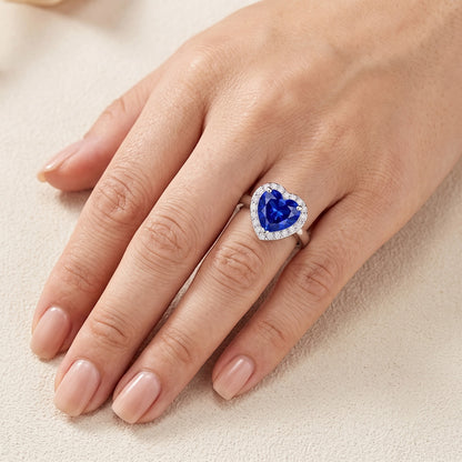 Halo Engagement Ring Heart Sri Lankan Sapphire 4 Carats Gold Natural Earth Mined Diamonds