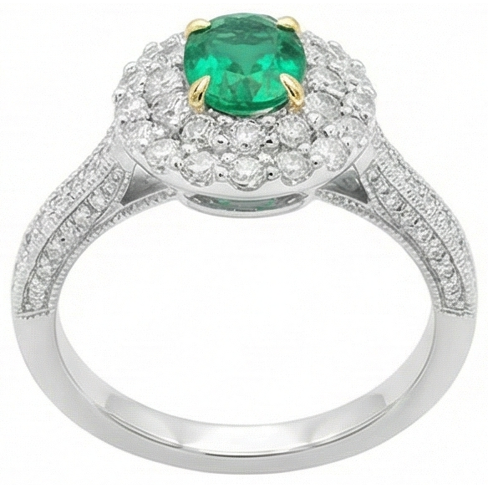 Natural Real ( Not Lab Grown ) Halo Engagement Ring Oval Green Emerald GIA Trendy