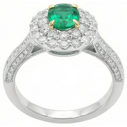 Natural Real ( Not Lab Grown ) Halo Engagement Ring Oval Green Emerald GIA Trendy