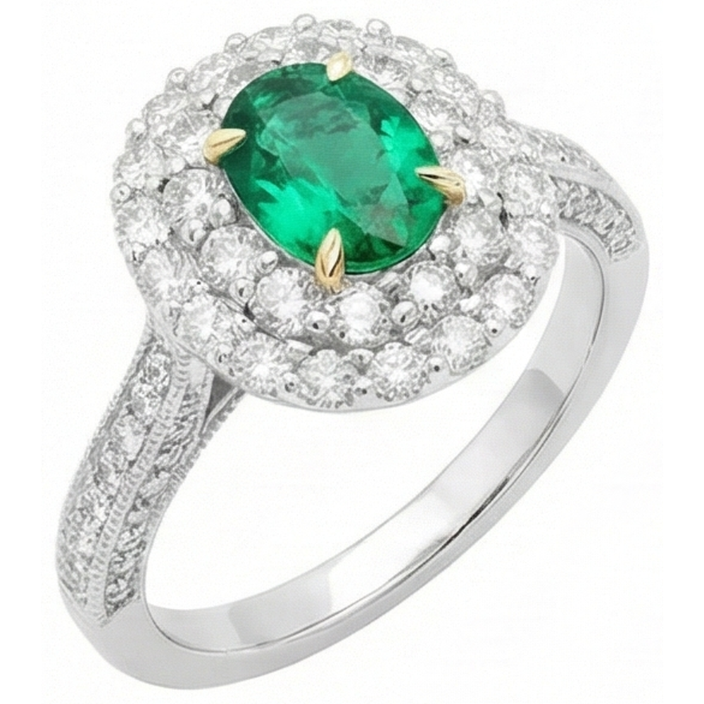 Natural Real ( Not Lab Grown ) Halo Engagement Ring Oval Green Emerald GIA Trendy