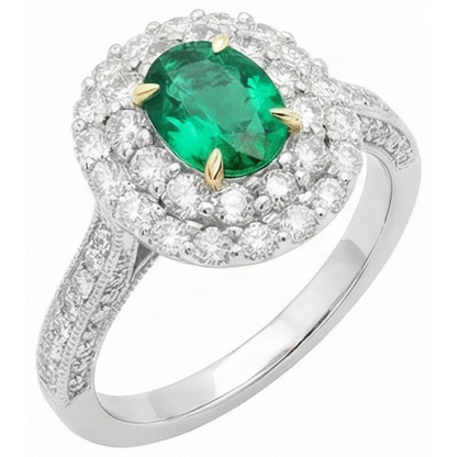 Natural Real ( Not Lab Grown ) Halo Engagement Ring Oval Green Emerald GIA Trendy
