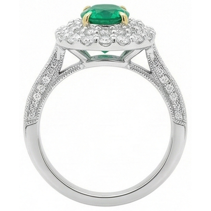 Natural Real ( Not Lab Grown ) Halo Engagement Ring Oval Green Emerald GIA Trendy