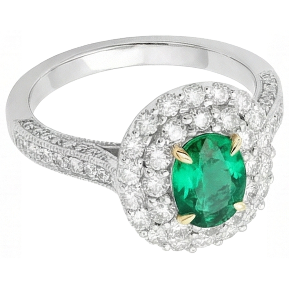 Natural Real ( Not Lab Grown ) Halo Engagement Ring Oval Green Emerald GIA Trendy