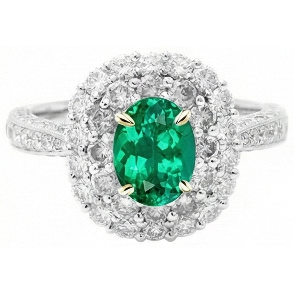 Natural Real ( Not Lab Grown ) Halo Engagement Ring Oval Green Emerald GIA Trendy