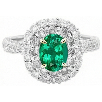 Natural Real ( Not Lab Grown ) Halo Engagement Ring Oval Green Emerald GIA Trendy